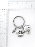 Football themed keychain. Football Bag and Key Identifier. Includes Football, Helmet, and I Love Football Charms.