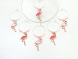Flamingo Wine Charms. Perfect Flamingo Decor for themed party. Set of 6.