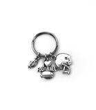 Football themed keychain. Football Bag and Key Identifier. Includes Football, Helmet, and I Love Football Charms.
