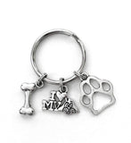Dog Lover themed keychain. Gift for Dog Owner, Bag and Key Identifier. Includes Pawprint, Dog Bone, and I Love my Dog Charms.