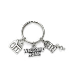 New Homeowner themed keychain. Door with Key and Home Sweet Home, Welcome Home Sign, and a House Charms. First Time Home Buyers Gift.