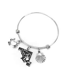 Maryland nautical themed bracelet. Includes State of Maryland, Blue Crab, and Ship Wheel.