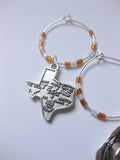 Austin Texas Wine Charms: Texas Music Lovers gift. Set of 6 Wine Glass Identifiers (State of Texas, Cowboy Hat, Guitar, Texas Star, and Music Notes)