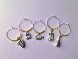 Wine Themed Wine Charms: Vineyard Wine Glass Identifiers, Birthday Present. Set of 6 Burgundy Beaded Wine Rings